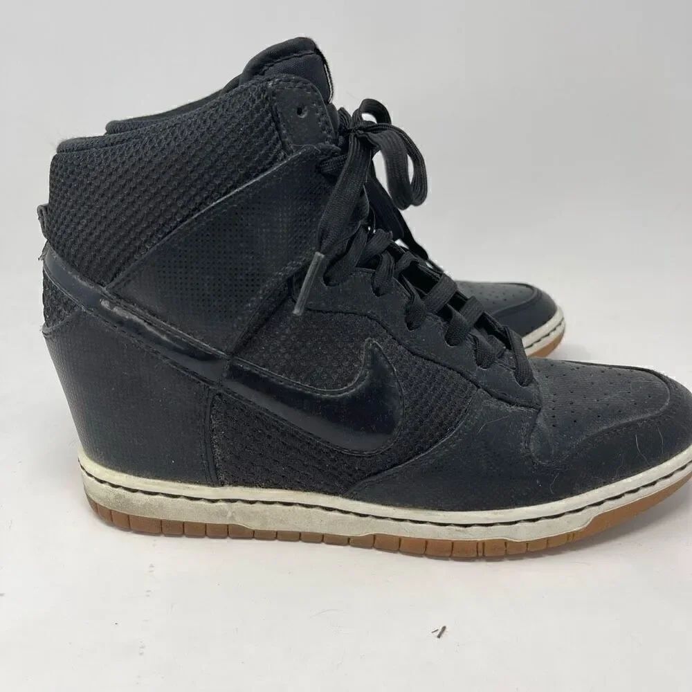Nike Black Dunk Sky High Essential Mesh Hidden Wedge Sneaker Shoes Size 8